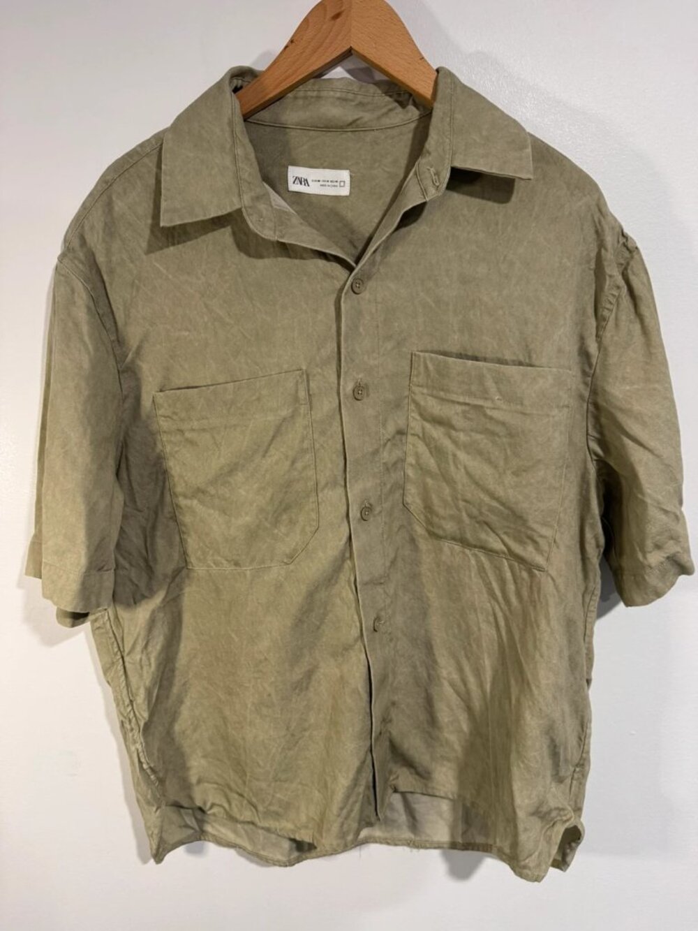 Zara Mens Linen Blend Shirt Summer Coastal Relaxed Pockets Vacation Sz M